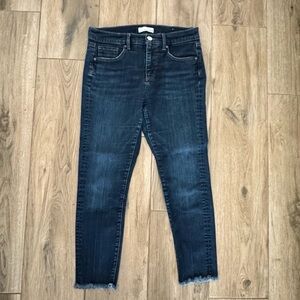 LOFT Size 29/8 Petite Modern Skinny Frayed Hem 5 Pocket Dark Wash Stretch Jeans